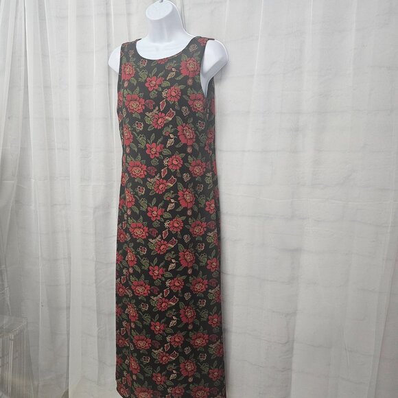 Vintage Fashion Bug Dress Maxi Black Red Goth Whimsigoth Shift Floral 6 - Picture 4 of 9